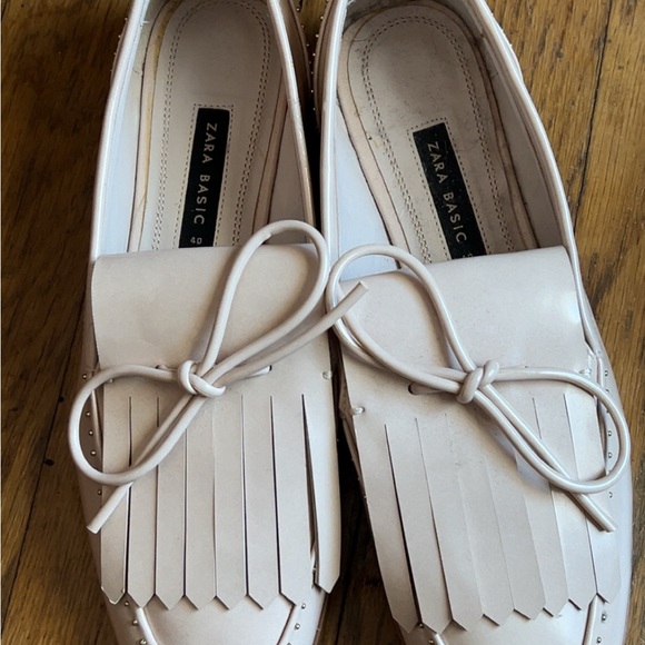 ZARA Basic Cream Pearl Stud Loafers | Chic Fringe Detail | Good Condition - Picture 11 of 12